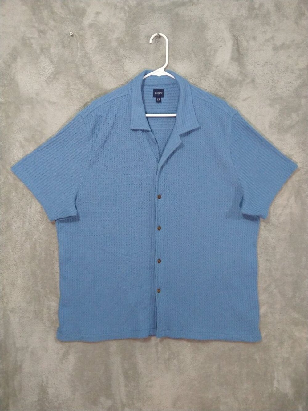 J Crew Factory Camp Shirt Mens XXL Blue Textured Short Sleeve Button Up